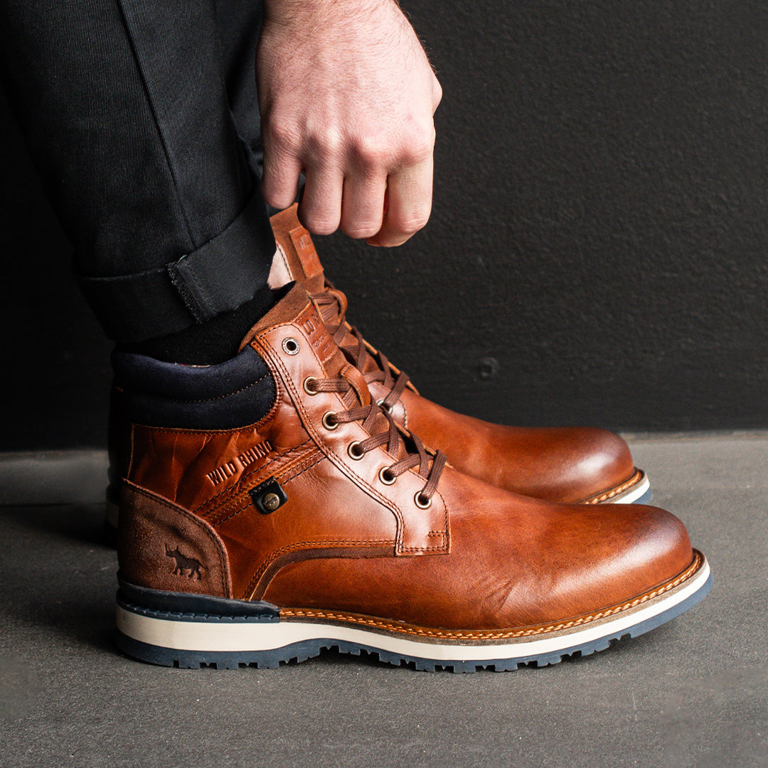 Stud Lace Up Boots Cognac