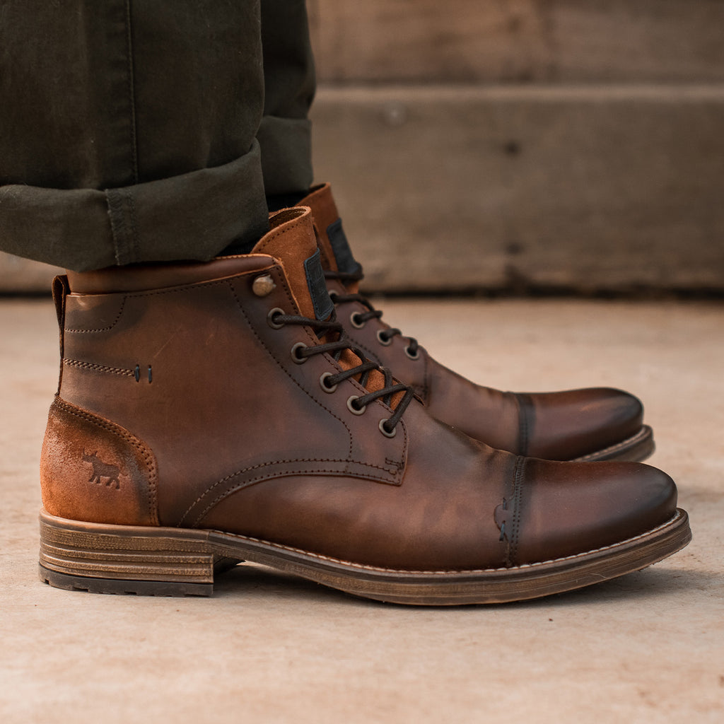 Scotia Burnished Brown - Mens Lace Up Boots - Wild Rhino Shoes